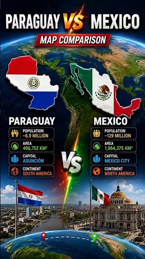 Paraguay vs Mexico 🇵🇾🇲🇽 | Country Map Comparison | Geography, Population & Facts