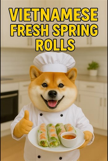 Shiba Chef Makes Vietnamese Fresh Spring Rolls - Goi Cuon #shibainu #VietnameseFood #shorts #dogchef