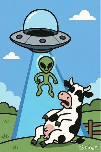 👽 Alien HUGS a Cow Mid-Abduction?! 🐄💚（外星人半空抱牛，下一秒變「宇宙抱抱」？！）