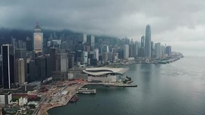 Aerial View Drone Footage Modern Skyscrapers Hong Kong Buildings Hong