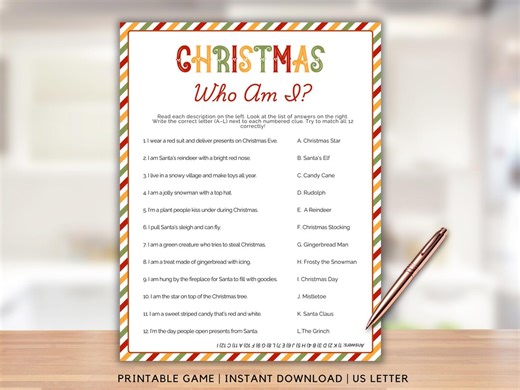 Christmas Who Am I Game Printable, Fun Guessing Game for Kids, Adults, Classroom Icebreaker, Family, Office Party Activity, Instant Download - Etsy