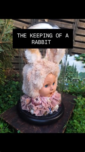 The peculiar parlour Carly Williams on Instagram: ""The keeping of a rabbit" A vintage composition doll’s head rests quietly under a clear dome, crowned with a hand-sewn rabbit fur bonnet and delicate frills. A beautiful curiosity, caught between tenderness and unease, as though lifted from a forgotten parlour or a half-remembered dream. Timeless, peculiar, and waiting to be discovered Something a little different from me, as i dont plan my pieces , i just see where it takes me. Available to pur