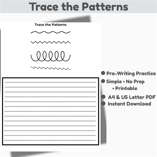 Trace the Patterns Worksheet,pre-writing Pattern Tracing,preschool Fine Motor Printable - Etsy Canada