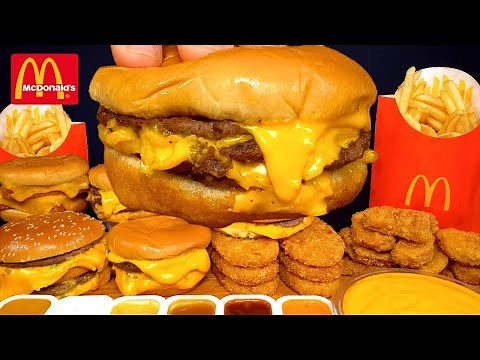 ASMR MUKBANG EXTRA BIG MAC TRIPLE BURGERS CHICKEN NUGGETS HASH BROWNS MCDONALDS FRIES | WITH CHEESE