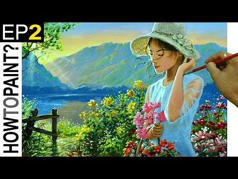 Lady with Basket of Flowers in Garden | Painting Tutorial in Acrylic | Ep 2