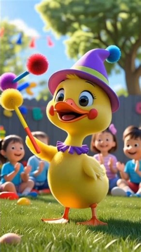 The little duck turned into a clown and performed juggling for its friends!