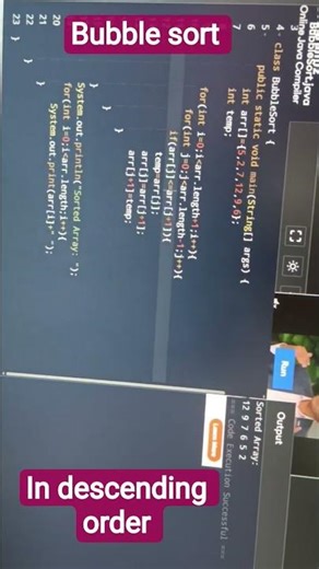 bubble sort in descending order ll Java Programming ll 🧾💻