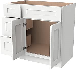 Solid Wood RTA Bathroom Vanity Sink Base Cabinet Sink Storage Cabinet with 2 Doors and 3 Left Drawers, Freestanding Bathroom Cabinet（Origami White, 42”W × 21”D × 34-1/2”H