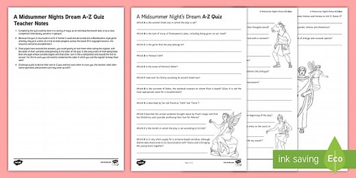 A Midsummer Night's Dream A-Z Quiz Worksheet