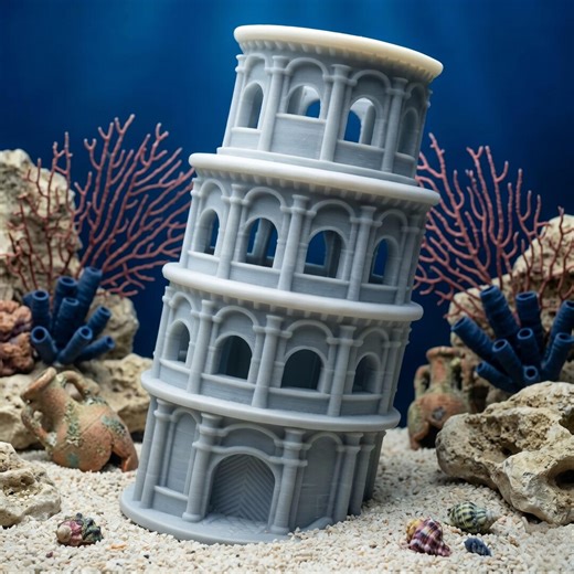 3D Printed Aquarium Decor, Leaning Tower Fish Hideout, Fish Tank Ornament, Roman Ruins Aquascape, Betta Fish Cave, Pet Supplies - Etsy