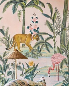 Soft Pink Flamingo and Jaguar Tropical Deluxe Wallpaper – Palm Beach Forest Wall Mural - Etsy