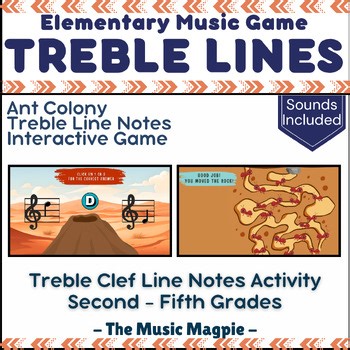 Treble Clef Line Notes Game | Interactive Elementary Music "Ant Colony"