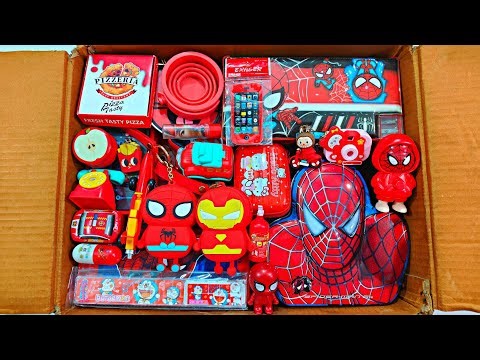 Spiderman toys & red stationery school supplies - pencil box, ruler, projector light, pen, coin bank