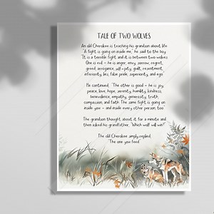 The Tale of Two Wolves Inspirational Poster - Cherokee Wisdom Wall Art - Etsy