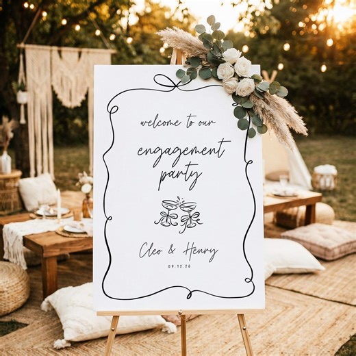 Engagement Party Sign, Whimsical Engagement Signs, Welcome to Our Engagement, Modern Engagement Sign Vertical - Etsy