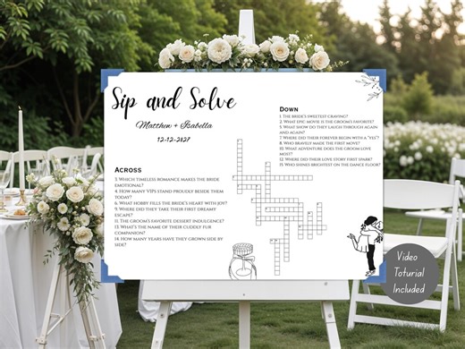 Custom Wedding Crossword Puzzle Word Search, Sip & Solve Puzzle Template, Editable Bridal Party Wedding Game, Engagement Shower Puzzle Game - Etsy