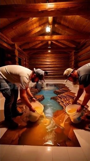 This Log Cabin Floor Turns Into a Glowing 3D Canyon 😲 | Epoxy Floor Timelapse
