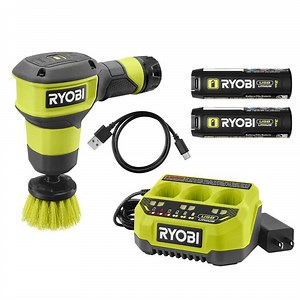 RYOBI USB Lithium Compact Scrubber Kit with 2 Ah Battery, Charging Cord, 2 in. Brush, 3 Ah Battery, and 3-Port Charger FVG51K-FVCH01-FVB03 - The Home Depot