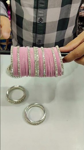 Elegant Engagement Bangles Set | Light Pink Stone & Pearl Design | Om Cosmetics