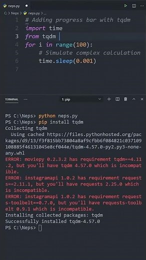 Python | Adding progress bar to your scripts with #tqdm. #Shorts