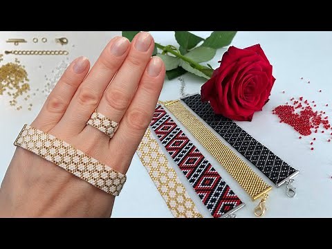 Bracelet made of beads - Golden Honeycomb. Illustrated master class. Weaving in the mosaic technique