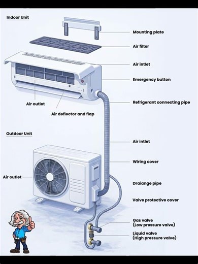 Mini-Split HVAC Parts Diagram | Indoor & Outdoor Unit Explained #HVAC #MiniSplit #DuctlessAC