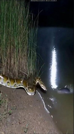 Python Attacks Electric Eel at Night — Gets Shocked and Runs Away! Real CCTV