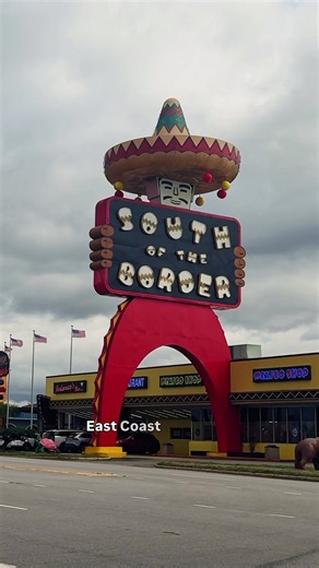 We saw the billboards. We had questions. 🤪 But first, follow 👉🏼 @stephenandandie for more inspo for your next favorite trip! If you’ve driven I-95 through the Carolinas, you’ve probably seen South of the Border advertised more than a few times along the way. Naturally, we had to pull off and see what’s actually there. Decades after its debut, it’s still quite a roadside experience. Would you make the stop on an I-95 road trip? 👀 U.S. roadside attraction, U.S. road trip, travel couple, I-95, 