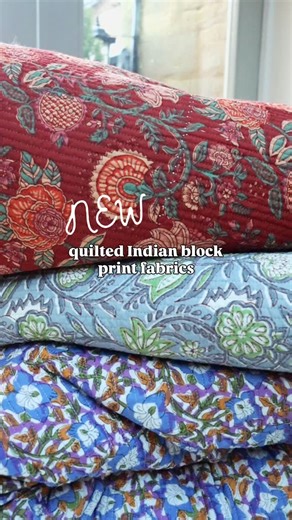 Debbie Shore Sewing | Fabric and haberdashery on Instagram: "a closer look at the new quilted Indian block print fabrics ✨ Perfect for making quilted jackets and vests, as well as bags and accessories! Very versatile and great if you’re looking for a cosy fabrics for Christmas present makes 🪡"