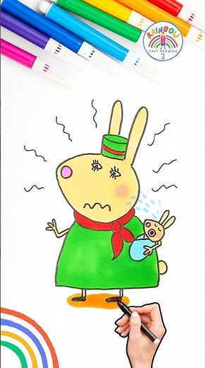 Draw Peppa Pig Rabbits | Peppa Angry Mummy Rabbit Easy Tutorial 🌈🐰 #peppa #cartoon #shorts #baby