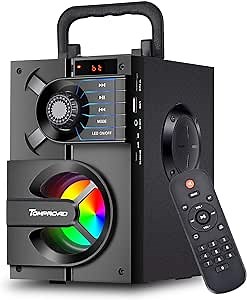 Bluetooth Speaker, Portable Bluetooth Speakers with Subwoofer Wireless Stereo Sound Rich Bass Outdoor Party Speakers Support Remote Control FM Radio LED Lights