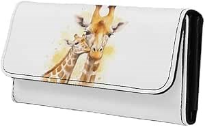 Giraffe Trifold Wallet for Women Long Clutch Parent-Child Giraffe Family Wallet Extra Capacity Multi Card Slot African Jungle Theme Large Trifold Wallet With ID Window