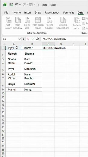How to use CONCATENATE Formula in Excel | Merge Cells Text #shorts #excel #exceltips #exceltricks