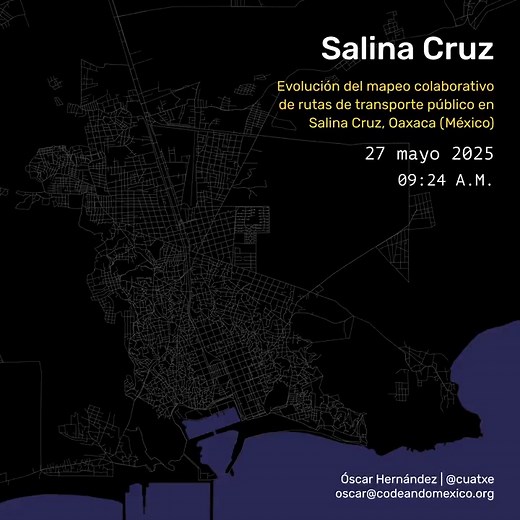 📲🚖🚍 16 jóvenes mapearon toda la red de transporte público de #SalinaCruz, #Oaxaca en tiempo récord, usando solo teléfonos móviles y apps de mapeo de software libre. 📍 22 rutas 📏 285 km 📹 Codeando México | Emisor Istmeño