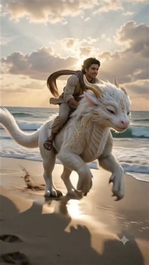 Riding a Legendary White Dragon on the Beach 🌊✨#Dragon#reels