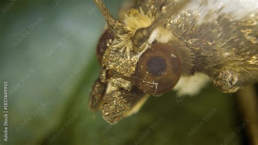 Vilnius, Lithuania – December 27, 2025. A detailed macro view of the box tree moth (Cydalima perspectalis), captured in its natural environment.
