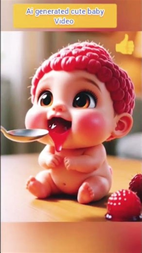 A cute raspberry baby eating by his mother raspberry character big sparkling Eyes baby