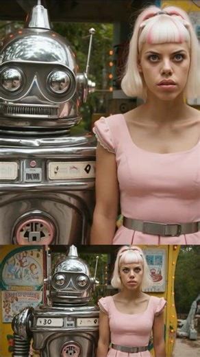 Arika with a strange robot in a retro 1960s world #musicvideo #aiart #scifi #surreal #animation