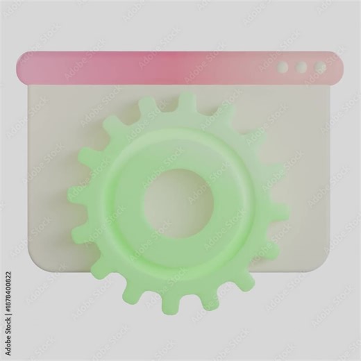 Premium 3D web browser window with a gear icon signifying website administration and back-end management