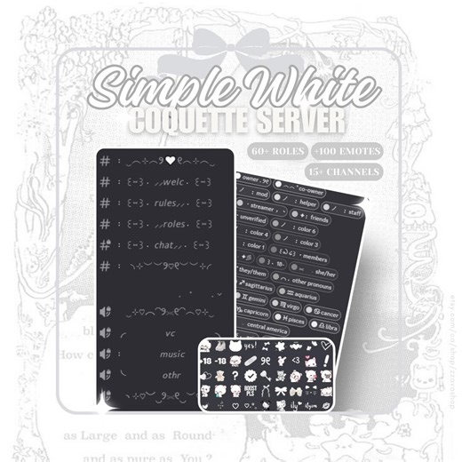 SIMPLE WHITE Coquette Discord Server Template | 60  Roles 15  Channels | Cozy, Cute, Aesthetic | Instant Download | FREE Emotes Included - Etsy