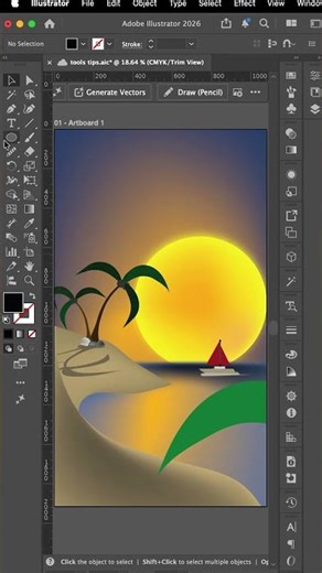 The Afterglow: Creating a Sunset View in Illustrator | (Speed Art) #shorts