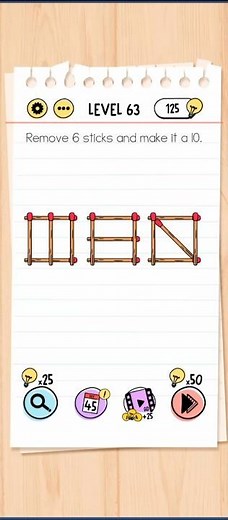Brain Test | Stage 63 | Remove 6 Sticks and make it a ten. #shorts #brain #mindgame #iqtest #correct