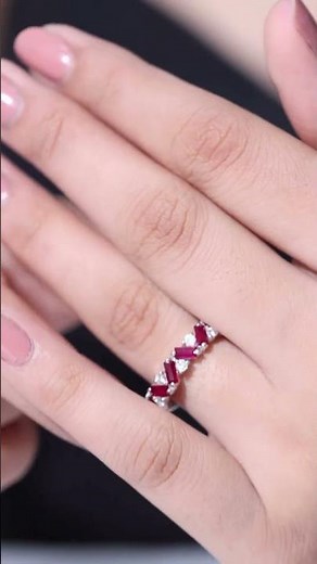 Lab Ruby Eternity Ring with Moissanite | Baguette Ruby Wedding Band