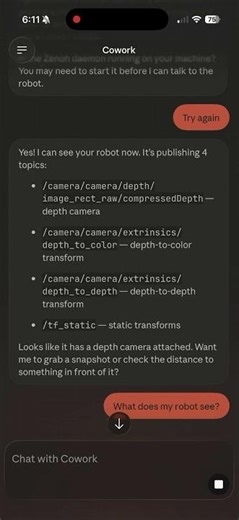 Claude CoWork and Dispatch running on AgenticROS to control robots!