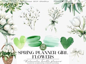 Watercolor Spring Floral Clipart, Tulips, Garden (digital Sticker)