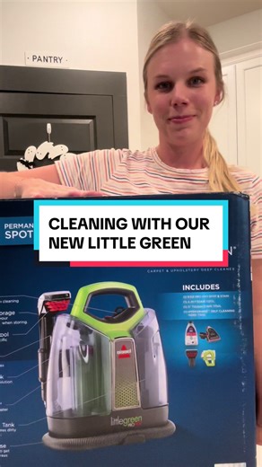 Tried out our new bissell little green machine! It is sooo easy to use and cleans up spots and stains so well! @BISSELL Clean #bissell #greenmachine #cleaning #cleantok #foryou