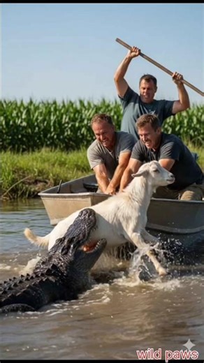 Brave Rescue Team Saves Goat from Giant Alligator | Real Wildlife Rescue #shorts #goatrescue
