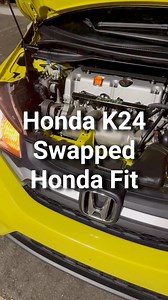 2015 Honda Fit with a 2.4L (K24Z7) engine swap! built/owned by @dankworx_llc full K swap info on his IG. Fully built with 1000cc injector and ready for a Turbo 🐌 Awesome to see this Honda GK5 build in person #Honda #Hondafit #kswap #kswapped #kseries #savethemanuals #kswaptheworld | HondaPro Jason