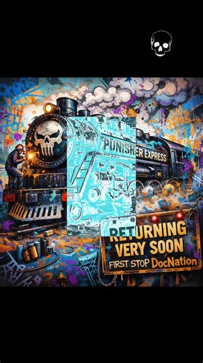 Repairs almost done. Paint still fresh. 🚂🎨 The Punisher Express is coming back… first stop: DocNation. 💀🔥 #PunisherExpress #DocNation #ArtReveal #GraffitiVibes #WIP