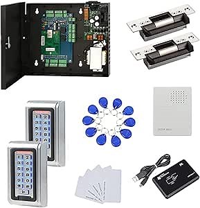 MENGQI-CONTROL Waterproof Metal Keypad Reader Standard North American Strike Lock TCPIP 2 Doors Access Control Systems 110-240V Power Box +RFID Key Fob/Card